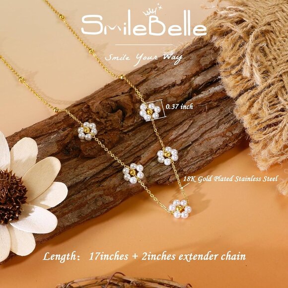 Pearl Necklaces for Women, Daisy Pearl Choker as Y Shaped Pearls Jewelry Gold He - Picture 3 of 7